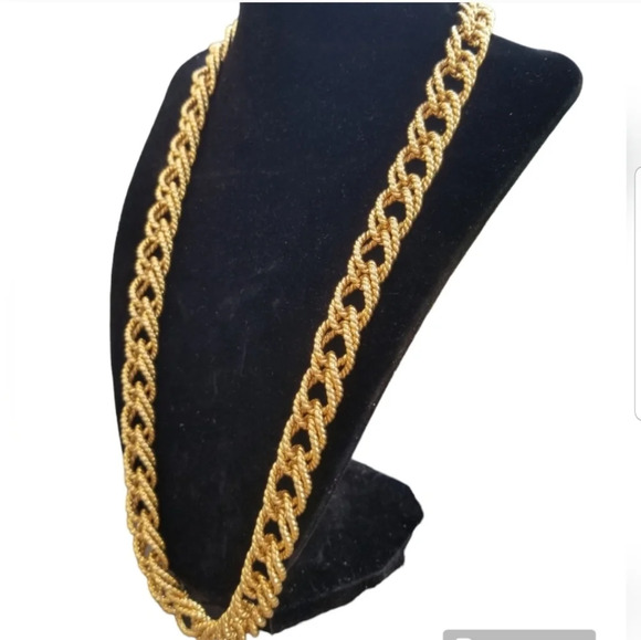 ERWIN PEARL DESIGNER VINTAGE TEXTURED DOUBLE LINK CHAIN STATEMENT NECKLACE - Picture 2 of 4